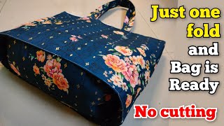 No Cutting  Just one fold and bag is ready shopping bag cutting and stitching DIY tote bag purse [upl. by Rotce]