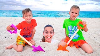 Vlad and Niki had a Fun Day on the Beach Plying with Mom and Sand [upl. by Bertie797]