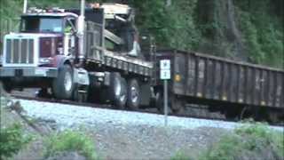 Peterbilt HiRail Truck Pulling CSXT Gondolas 5202013 [upl. by Monson]