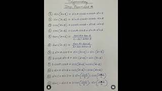 Important trigonometry formulas for board exams mathematics shorts boardexam trigonometry [upl. by Adrienne]