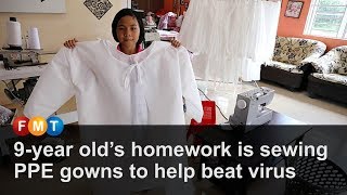 9year old’s homework is sewing PPE gowns to help beat virus [upl. by Hahnert]