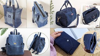 4 DIY Old Jeans Ideas  DIY Denim Bags and Wallet  Compilation  Bag Tutorial  Upcycle Crafts [upl. by Adne]