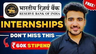 RBI Free Internships for Students  RBI Summer Internship  For Fresher Graduate amp Post Graduate [upl. by Razid]