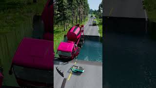 Mixer trucks vs massive water pit 9  carsvswaterpit doubleflatbedtrailertruckvsspeedbumps [upl. by Pike]