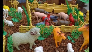 Animaux jouets à la ferme  vache cheval mouton poulet chèvre laitière [upl. by Nirol]