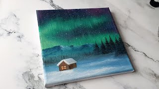 Northern lights aurora borealis landscape painting  easy acrylic painting ideas for beginners ✨️ [upl. by Suirauqed]