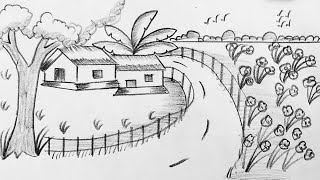 Simple Village Scenery Art  Drawing Tutorial For Beginners [upl. by Olumor]