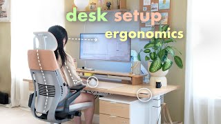 desk setup ergonomics🧘🏻‍♀️  standing desk ergonomic chair tech posture [upl. by Hareenum]