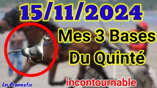 Pronostics PMU Mes 3 bases incontournable VENDREDI 15 NOVEMBRE 2024 VINCENNES [upl. by Oinota]