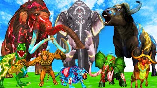 10 Mammoth Elephant Cow Gorilla vs 5 Giant Zombie Buffalo Fight Baby Cow Saved By Woolly Mammoth [upl. by Beaulieu]