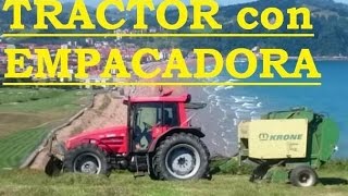 TRACTOR LAMBORGHINI con REMOLQUE GRÚA y EMPACADORA TRABAJANDO Bolas de hierba Video para niños [upl. by Eittah783]