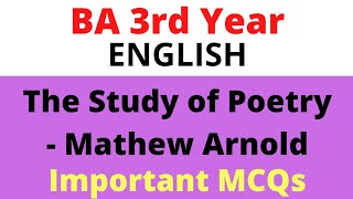 BA objective questions 2020 for The Study of Poetry by Mathew Arnold  Mcq [upl. by Barraza678]