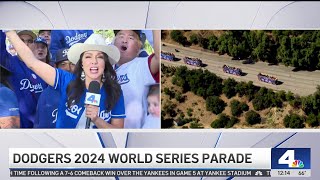 Dodgers championship parade Part 45 — Commissioners Trophy arrives at Dodger Stadium [upl. by Dori134]