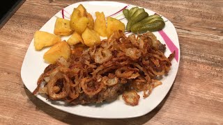 Wienerrostbraten Wiener Zwiebelrostbraten mit Bratkartoffeln [upl. by Codding]