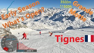 4K Skiing Tignes Grande Motte Glacier 3500m11500ft Early Season France GoPro HERO11 [upl. by Nosle]