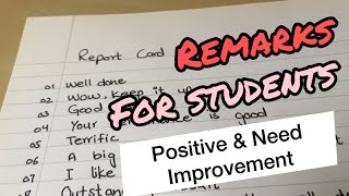 Report Card Remarks for positive amp weak Remarks for Students for Class 5 to 8 Report Card Comments [upl. by Drus]