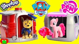 Paw Patrol Skye and Marshall Magical Pup House with Shopkins and My Little Pony [upl. by Auqinet601]