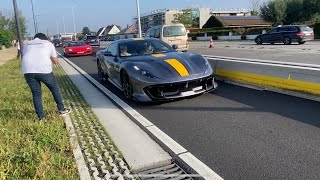 Cars arriving Porsche center Knokke Bugatti Chiron Super Sport 812 competizione Mclaren … [upl. by Quintina]