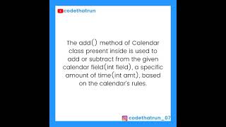 the add method of calendar class in javaUse and example [upl. by Suzan]
