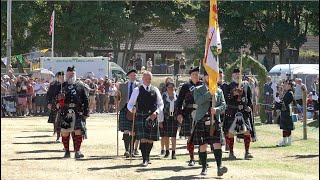 Military Guard of Honour and Invercauld Highlanders welcome new Chieftain to 2022 Ballater Games [upl. by Melessa]