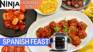 SPANISH FEAST AIR FRYER  Honey Chorizo Patatas Bravas Meatballs  Ninja Foodi Recipes [upl. by Girhiny]