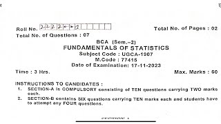 BCA Fundamental of Statistics 2nd sem paper PTU  BCA 2nd previous year paper PTU  UGCA1907 paper [upl. by Kafka895]