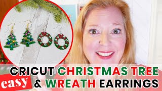 Cricut Christmas Tree Earrings amp Holiday Wreath Earrings with Faux Leather amp Rhinestones [upl. by Mears424]