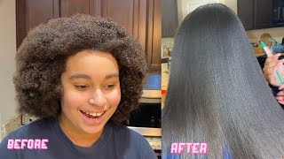 FROM CURLY TO STRAIGHT✨ Straightening Natural Hair Routine NO HEAT DAMAGE [upl. by Asillem920]