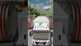 Mixed Colour City Buses amp Cargo Truck vs Giant Bollards crash beamngdrive shorts bus [upl. by Acimahs]