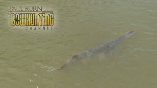 Bowfishing for Paddle Fish on the Missouri River Gavins Point Dam see how close to Spoonbill [upl. by Anaitak]