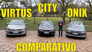 Comparativo Honda City x Chevrolet Onix Plus x Volkswagen Virtus [upl. by Inahs]