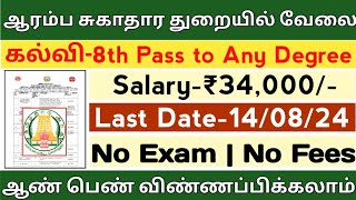 📣அரசு ஆரம்ப சுகாதார துறையில் வேலை  8th to Degree  No ExamNo Fees  DHS Jobs  TAMIL [upl. by Yeslehc]