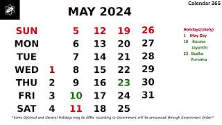 May 2024 Calendar With Holidays India 📅 Calendar 365 📅 [upl. by Nodnarg447]