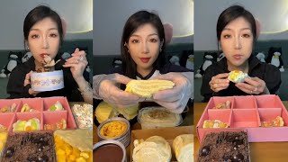 Asmr Crepe CakeChocolate CakeCream Cake Mini PuffContainer CakeEating Mango Cream Cake🍰Mukbang [upl. by Aneehc]