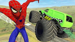 Epic High Speed Jumps Into GIANT Spider Man  BeamNG Drive [upl. by Lamoureux382]