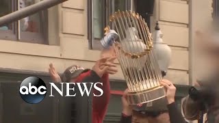 Red Sox fans damage World Series trophy [upl. by Nnhoj]