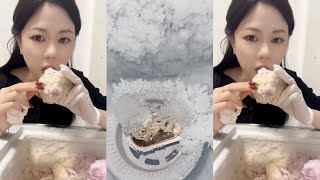 ASMR WHITE ICE EATING  FREEZER FROST EATING AND SCRAPING  FLAVOURED ICE 🧊 [upl. by Spring]