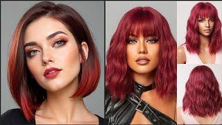 Latest and Attractive Bob With Sided bangs haircuts amp Hairstyle dyed hair Colour ideas [upl. by Nolly85]