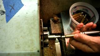 Turning cartridge brass necks in the lathe and trimming brass in the mill [upl. by Eliathas469]