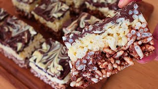 DESSERT IN 10 MINUTES JUST 4 INGREDIENTS Rice krispies treats Nobake crispy chocolate rice cake [upl. by Nnairet385]