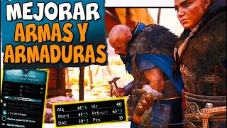 COMO MEJORAR LAS ARMAS Y ARMADURAS en ASSASSINS CREED VALHALLA TUTORIAL ESPAÑOL  GUIA BASICA [upl. by Ancell]