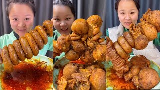 Spıcy Chinese food 🌶 SOSLU ÇİN YEMEKLERİ YEME Family Mukbang Sheep brainhead blood sausage 먹방 [upl. by Tekcirk]