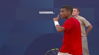 Félix AugerAliassime shushes annoying fan during Olympic match vs Ruud [upl. by Lilias]