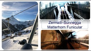 ZERMATT MATTERHORN SUNNEGA LIFT  2000FT VERTICAL FURNICULAR CAB RIDE [upl. by Kitti]