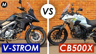 Suzuki VStrom 650 vs Honda CB500X Best £5k Used Adventure Bike [upl. by Lezley]