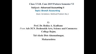 Branch Accounting Stock amp Debtors Method Prob no 2 From Nirali Book Problem no11 Advanced Account [upl. by Lacey992]