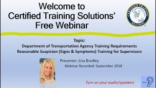 Reasonable Suspicion for SupervisorsTraining Requirements under the DOT FMCSA FRA etc [upl. by Neraa]