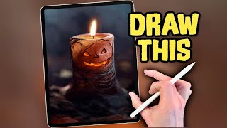 PROCREATE Halloween pumpkin Candle DRAWING Tutorial in EASY steps [upl. by Johnathan644]