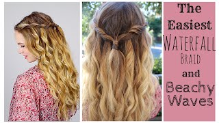 The Easiest Waterfall Braid  Perfect Beach Curls [upl. by Assirim]