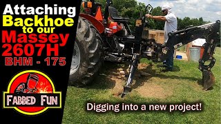 Attaching 3 Point Backhoe on Massey Ferguson 2607H [upl. by Assina450]